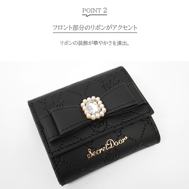 Reborn Company, Inc. Women's Tri-fold Wallet, Compact Mini Wallet with Ribbon and Box Coin (Black)