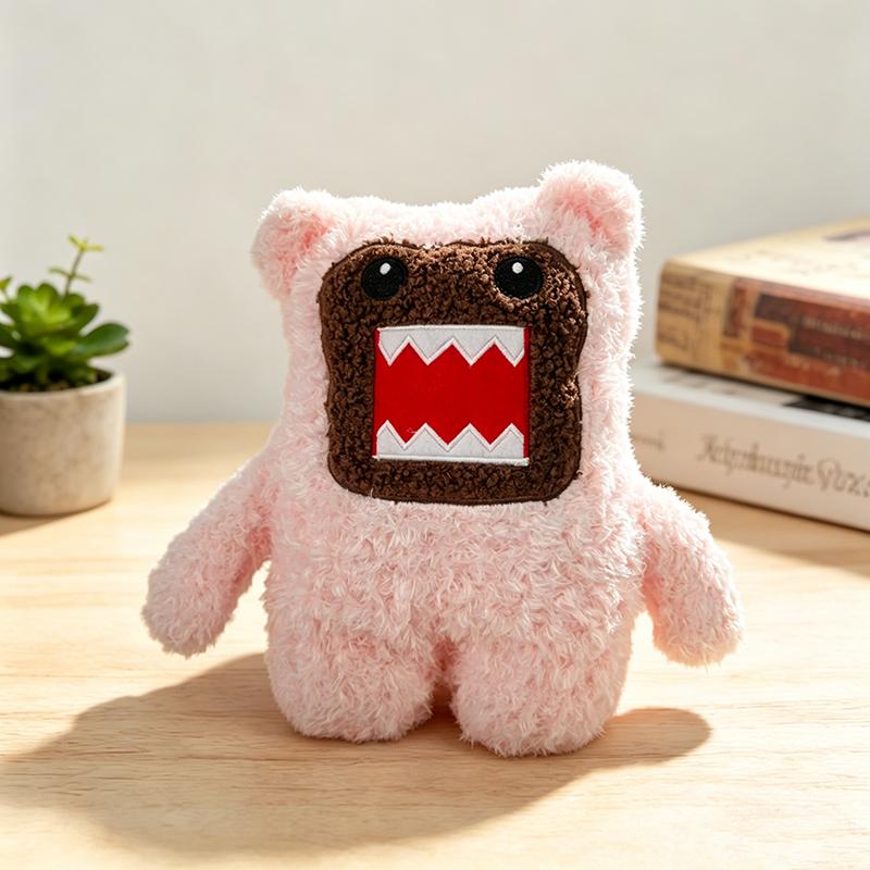 Cute Domo Kun Plush Doll Brown Mustache Pink Fluffy Domo Stuffed Toy Halloween Party Decor Ornament Soft Cartoon Gift for Kids Fans Home Sofa Cushion