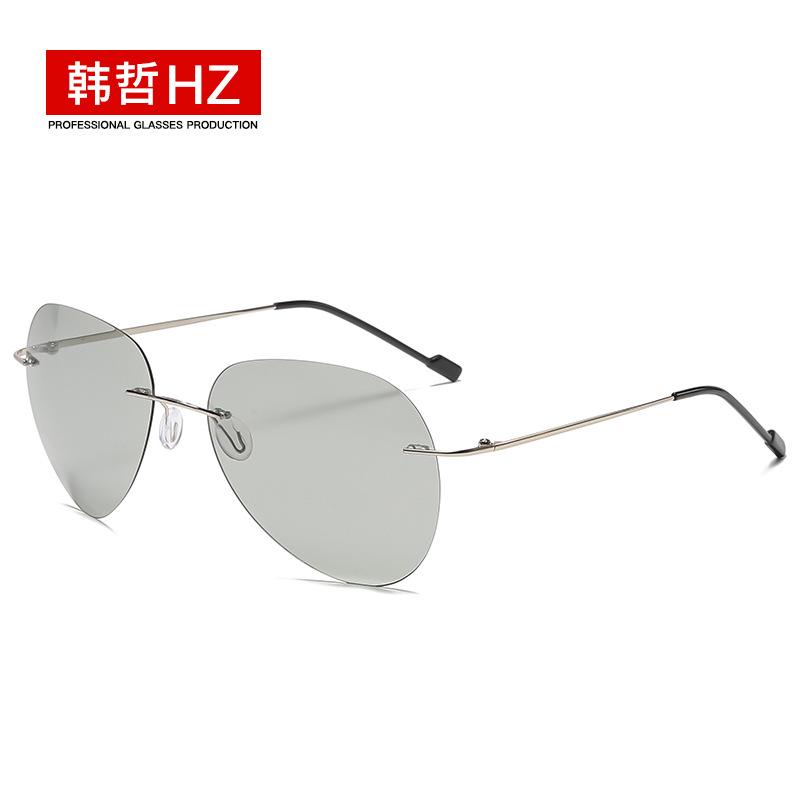 Metal Titanium Light Rimless Color Changing Sunglasses for Men Driving Day Night Glasses New gafas de sol hombre
