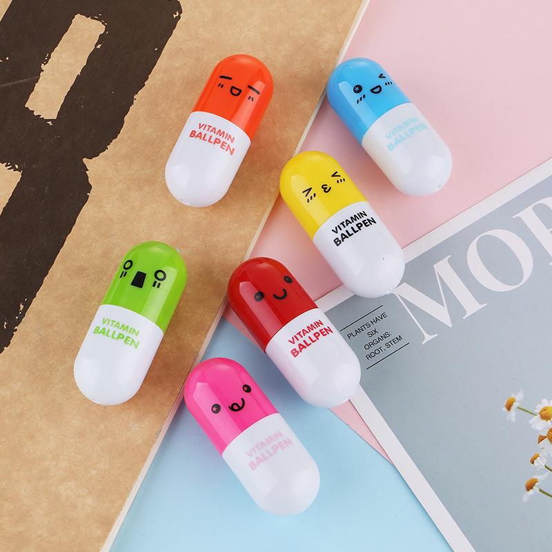 Adorable Cartoon Expression Retractable Capsule Ballpoint Pen - Cute Student Stationery Gift Blue Capsule Pen with Expressions