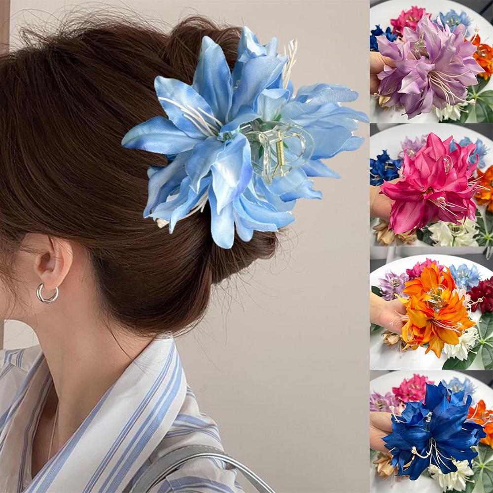 Korean Artificial Flowers Hair Claw Clip Strong Hold Realistic Nonslip Claw Clap Fairy Shark Clips Vacation Photoshoot