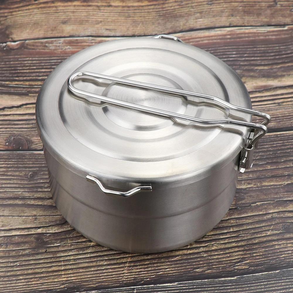 1.5L Stainless Steel Lunch Case with Storage Bag Camping Pot for Outdoor Camping Backpacking Hikiing Fishing