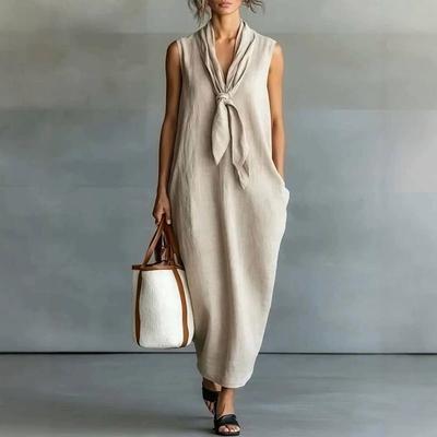 Brand 2026 Summer Chinese Style Temperament Women's Clothing Linen Straight Skirt Round Neck A-shaped Skirt Slim-fitting Dress