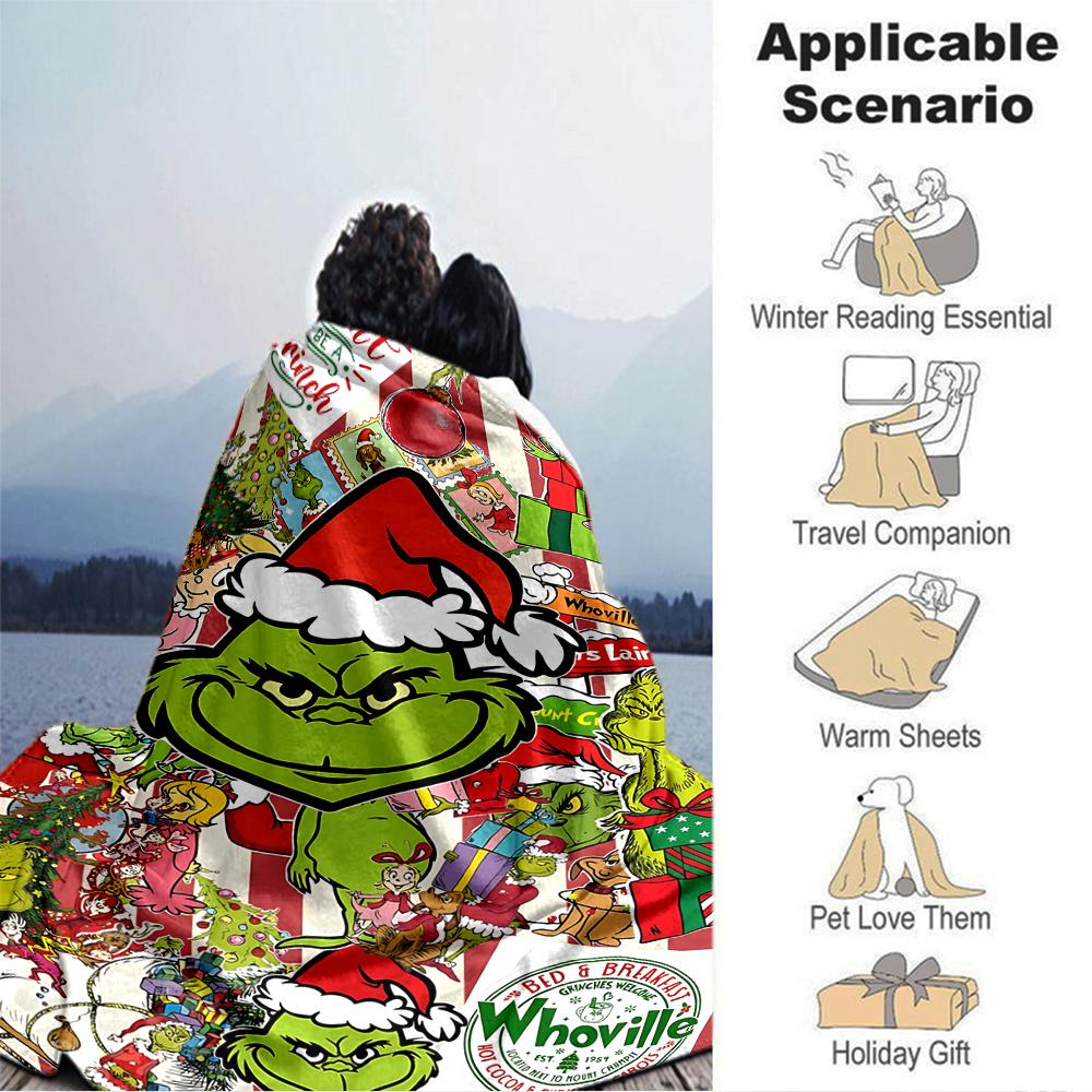 Grinch Christmas Decorations Blanket Soft Throw Blanket For Home Bedroom Bed Sofa Travel Office Solid Christmas Blanket