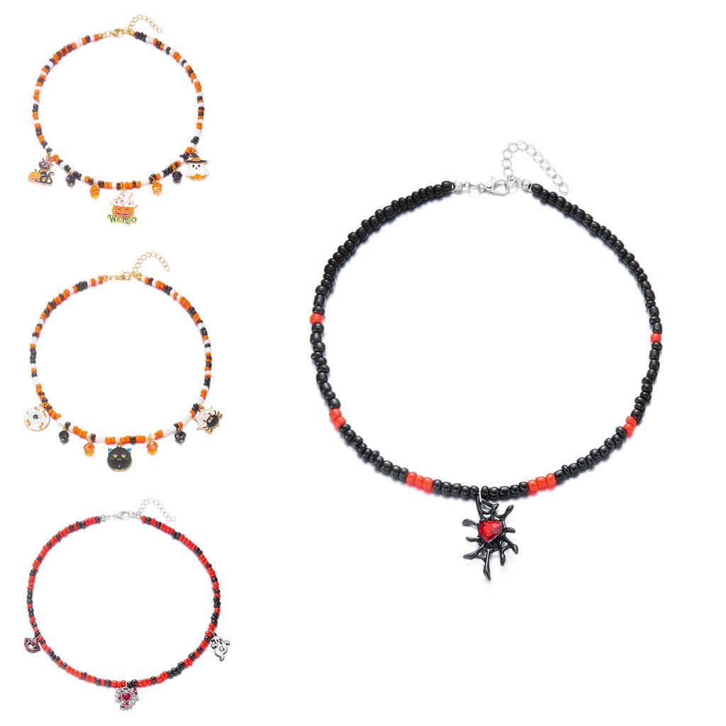 Collier Pendentif Toile d'Araignée Gothique d'Halloween avec Strass pour Hommes et Femmes