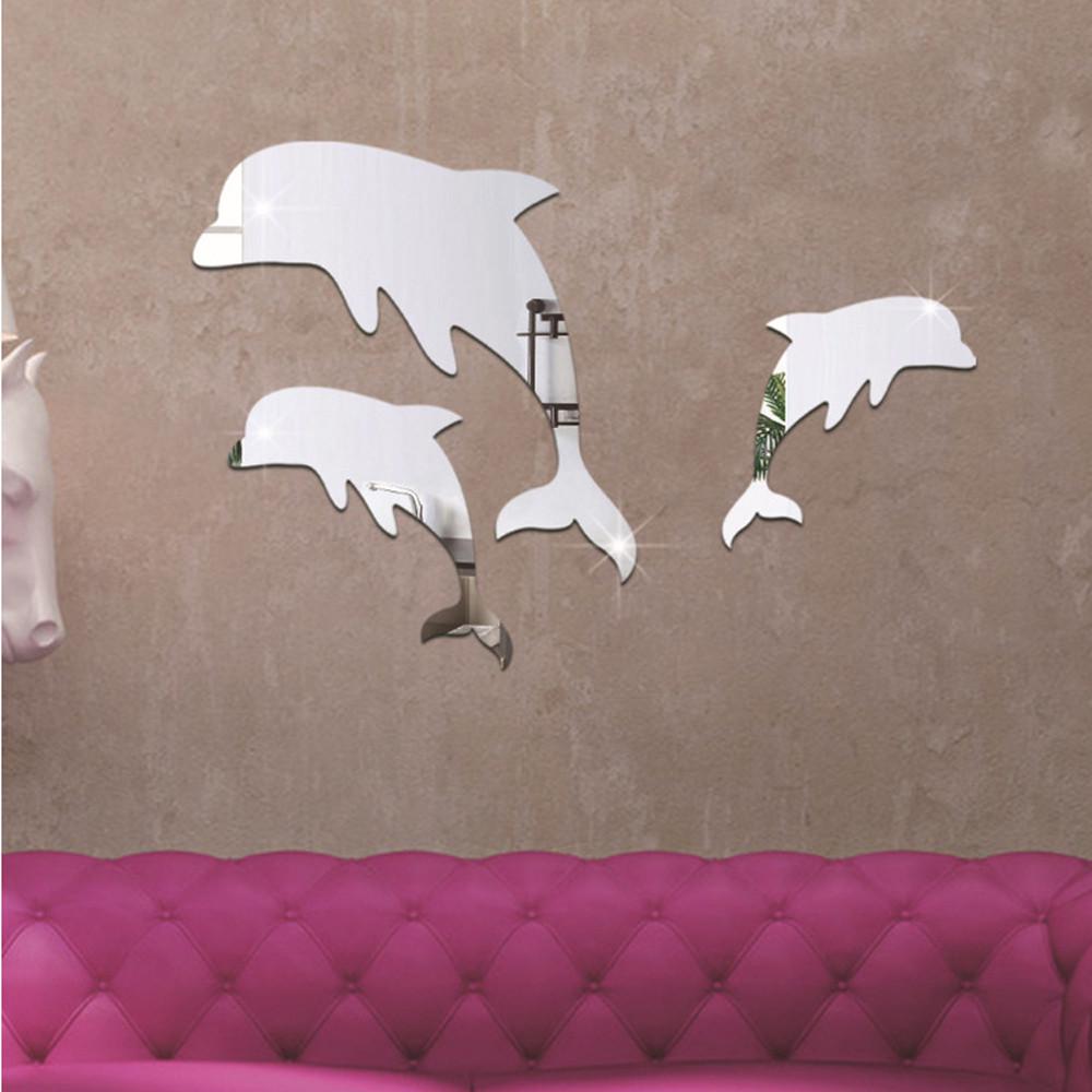 3D Spiegel Wand Delfin Aufkleber Ästhetische Zimmer Deko Spiegel Aufkleber Schlafzimmer Hintergrund Abnehmbare Aufkleber Wohnzimmer