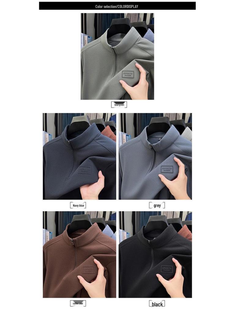 Men's Stand Collar Double-Sided Solid Color Half-Zip Casual Warm Long Sleeve Hoodie