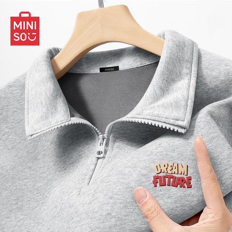 MINISO Herren Fleecegefüttertes Halb-Zip Stehkragen Sweatshirt