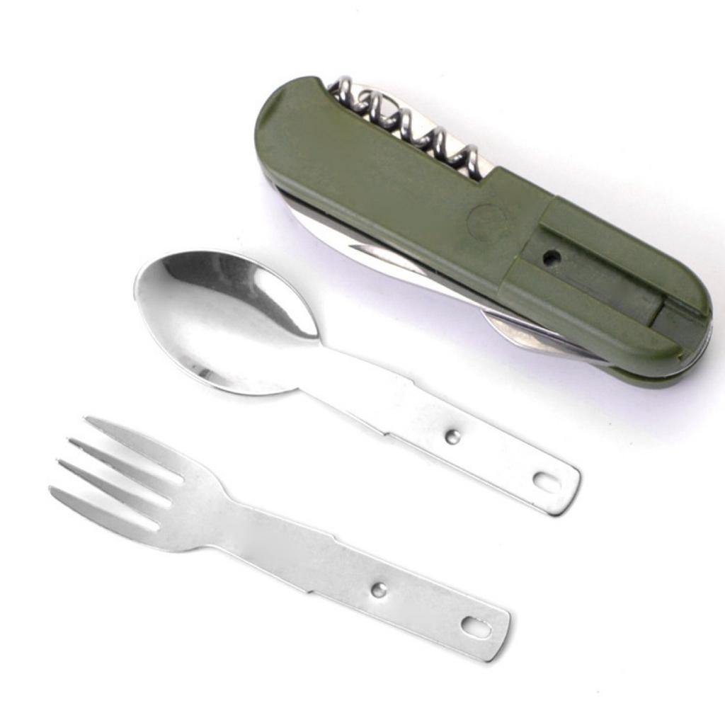 7 In 1 Stainless Steel Foldable Outdoor Tableware: Fork, Spoon, Knife for Picnic, Camping, Hiking, Travelling