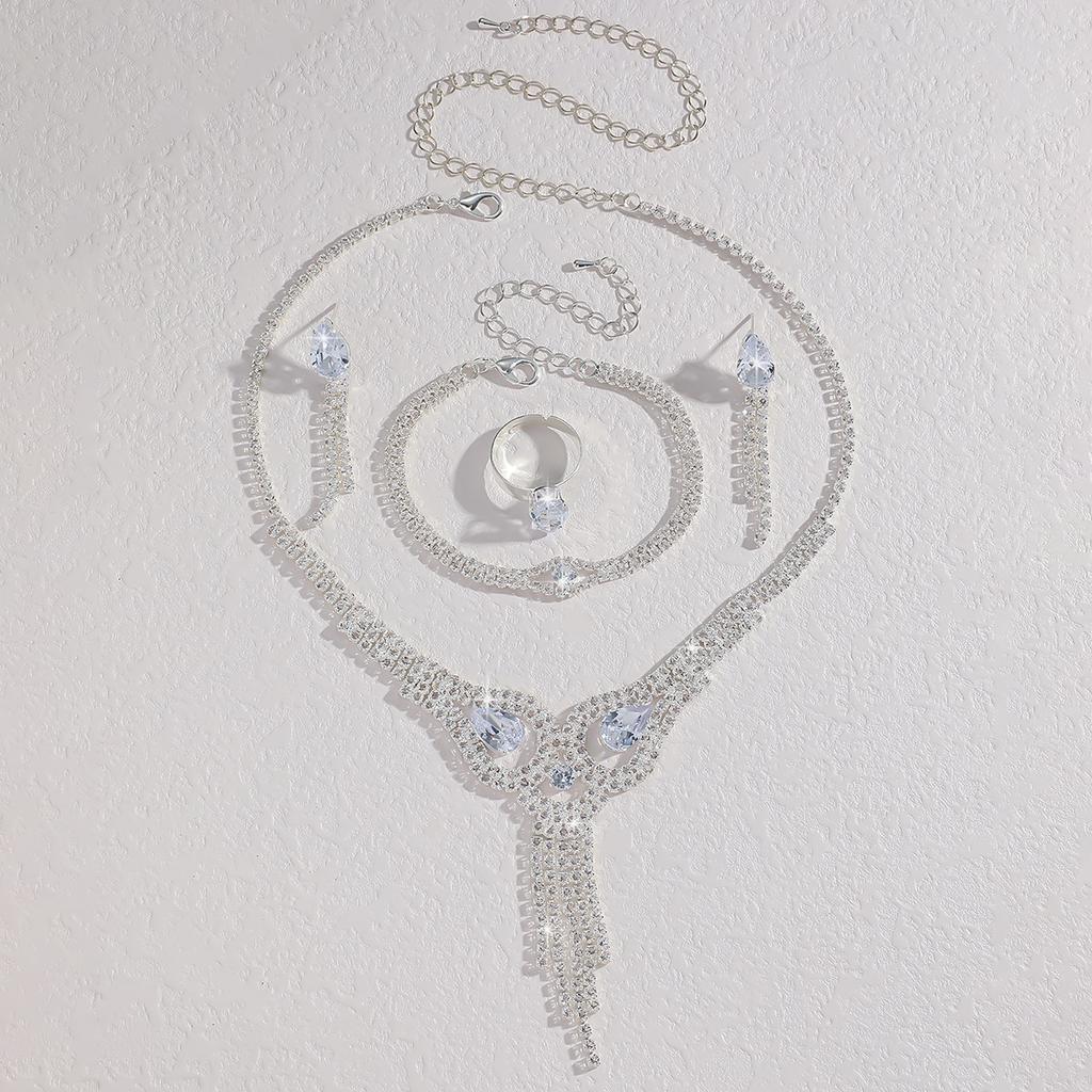 Popular Accessories Full Diamond Necklace Earrings Wedding Dress Accessories Bare Diamonds Zircon Four-Piece Set