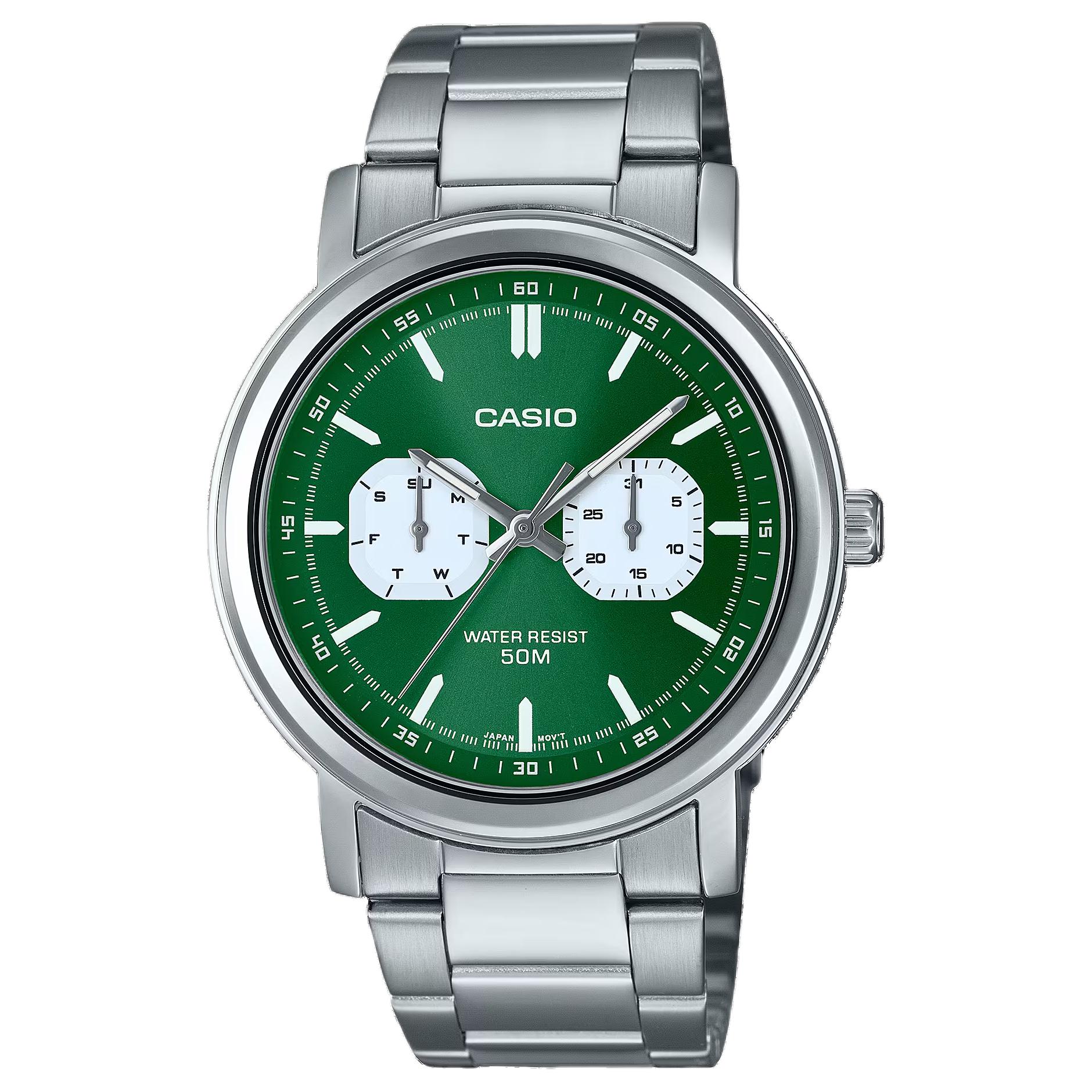 Casio Standard Series 50M Water Resistant Quartz Watch Men watches Green MTP-E335D-3EV Green Dial