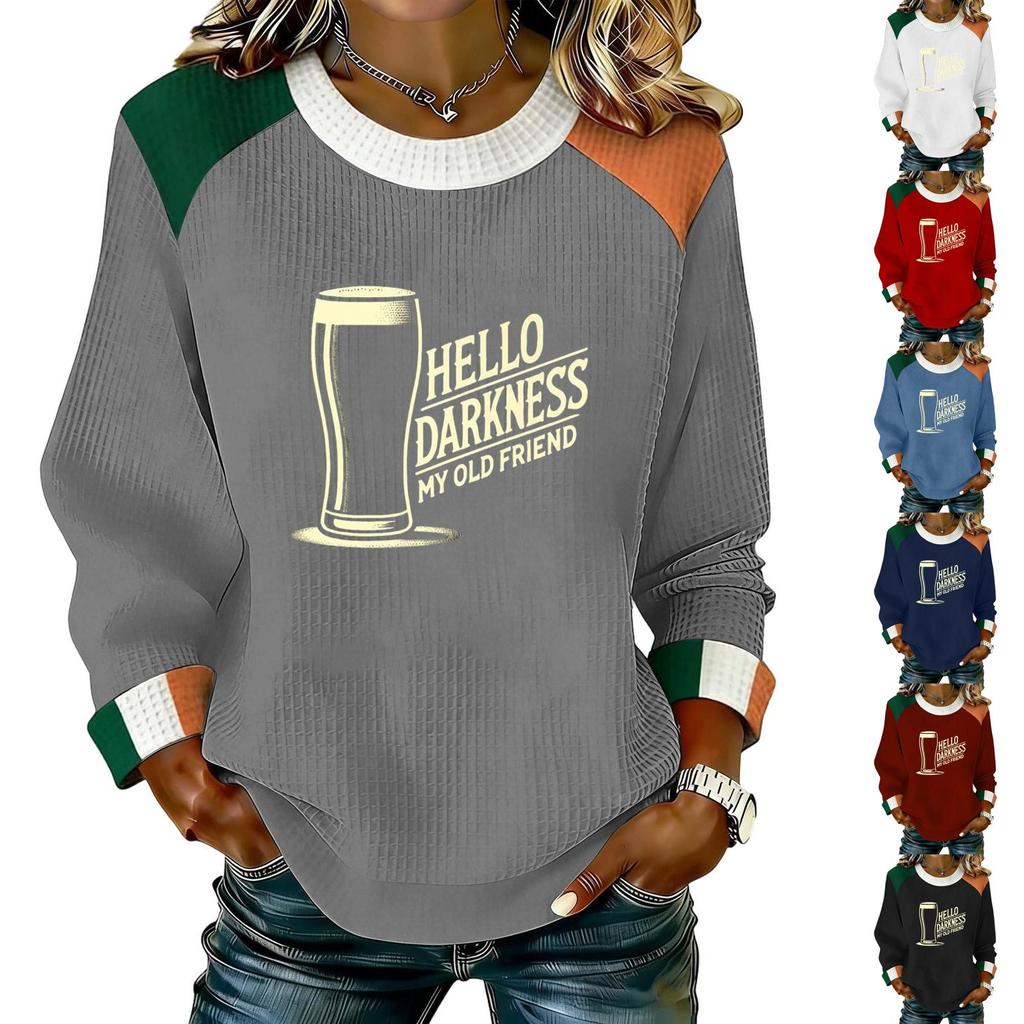 Dames Casual Mode Print Lange Mouw Ronde Hals Pullover Top Blouse