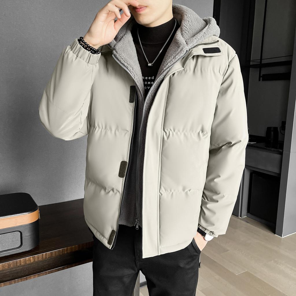 Big Yards of Men's Clothing False Two Pieces of Cotton Clothing Men's Winter Loose Thickened Rocker Velvet Cotton Jacket Hooded Cotton Coat