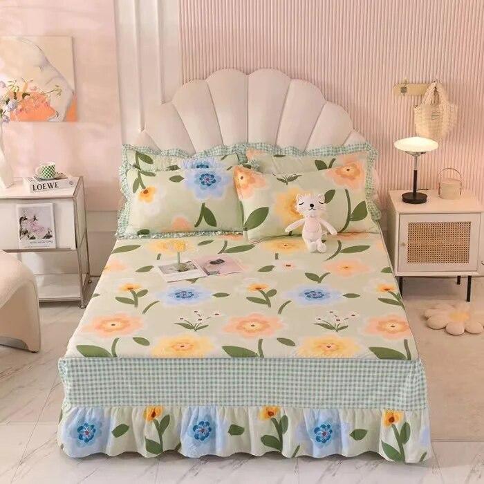 Ensemble de 3 pièces en pur coton doux pour la peau, confortable, anti-acariens, couvre-lit à imprimé floral 100 % coton et 2 taies d'oreiller