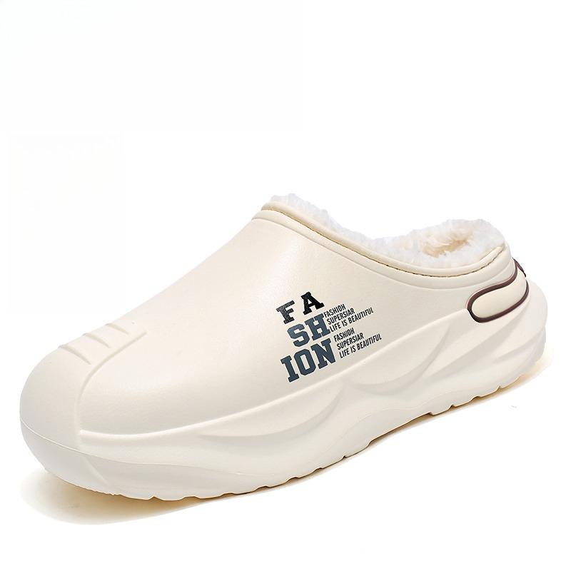 Men's Shoes Winter Warm Shoes Plush Lining Indoor Cotton Slippers Concise Platform Outdoor Kitchen Shoes House Waterproof Slippers
