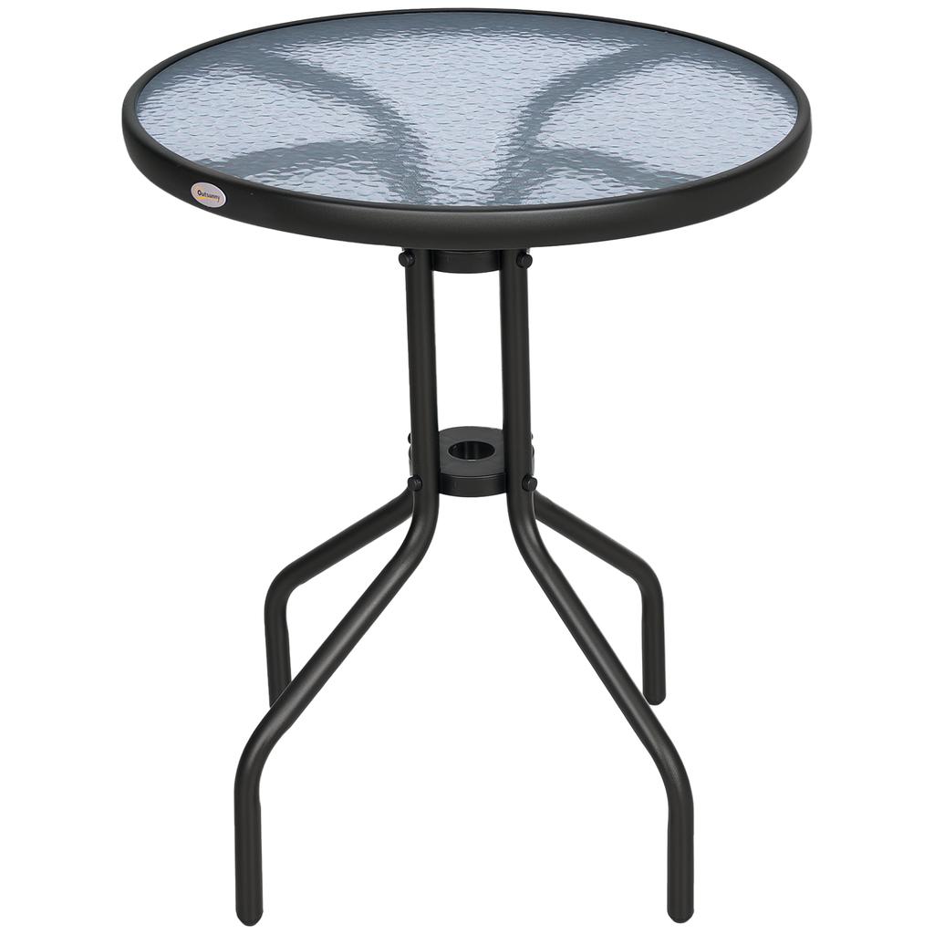 Bistro Coffee Table Outdoor Tempered Glass Top Table Garden Round Dining Table - 60cm Diameter