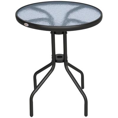 Bistro Coffee Table Outdoor Tempered Glass Top Table Garden Round Dining Table - 60cm Diameter