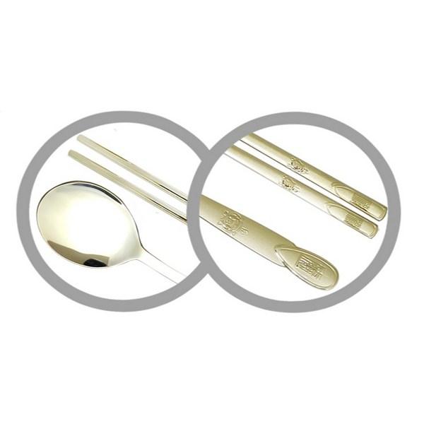 Kitchen Art Domestic Golden Lucky Pig Titanium Stainless Steel Spoon Luck and Wealth Design Bulk Packaging Set of 4, Korean Popular Tableware