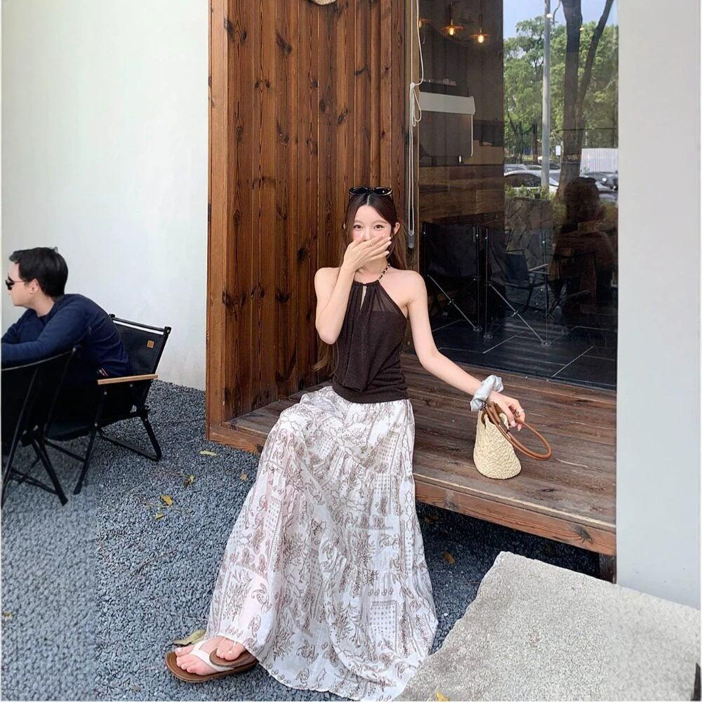 Suspender Vest for Women's Summer Wear, Spice Girl Wears a Backless Design, Sweet and Cool, Slim-fitting Short Sleeveless Neck Top
