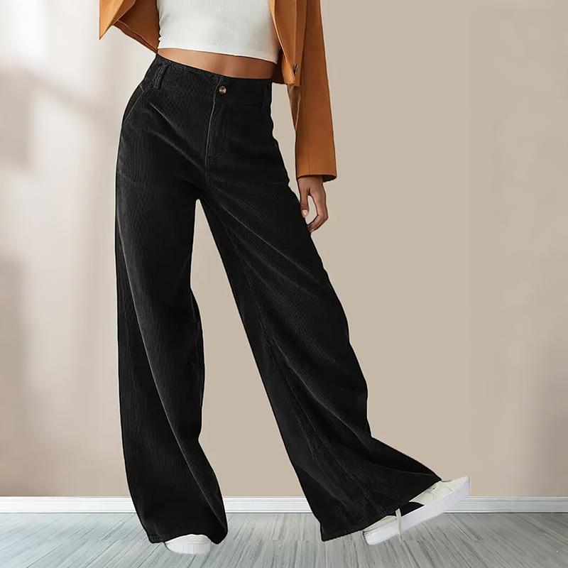 Women Autumn Winter Wardrobe Staple Versatile Draped Cotton High-Waisted Straight-leg Pants