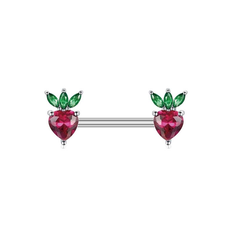Heart-Shaped Zircon Nipple Rings & Barbells - European & American Fruit Series