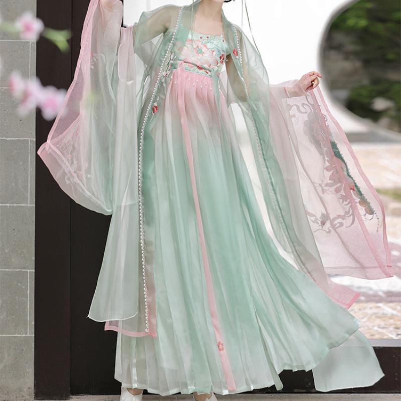 Hanfu New Embroidered Qi Skirt Tang Style Big Sleeve Cardigan Adult Women's Spring and Summer Thin Suit