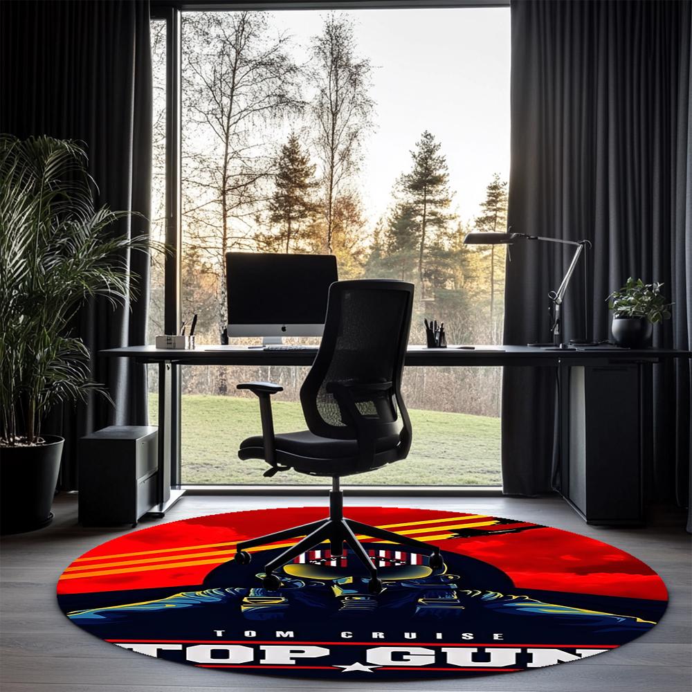 Top Gun Printed Round Rug Carpet Chair Rug Area Rug Entryway Doormats,for Office Chair Living Room Bedroom Kitchen Room.