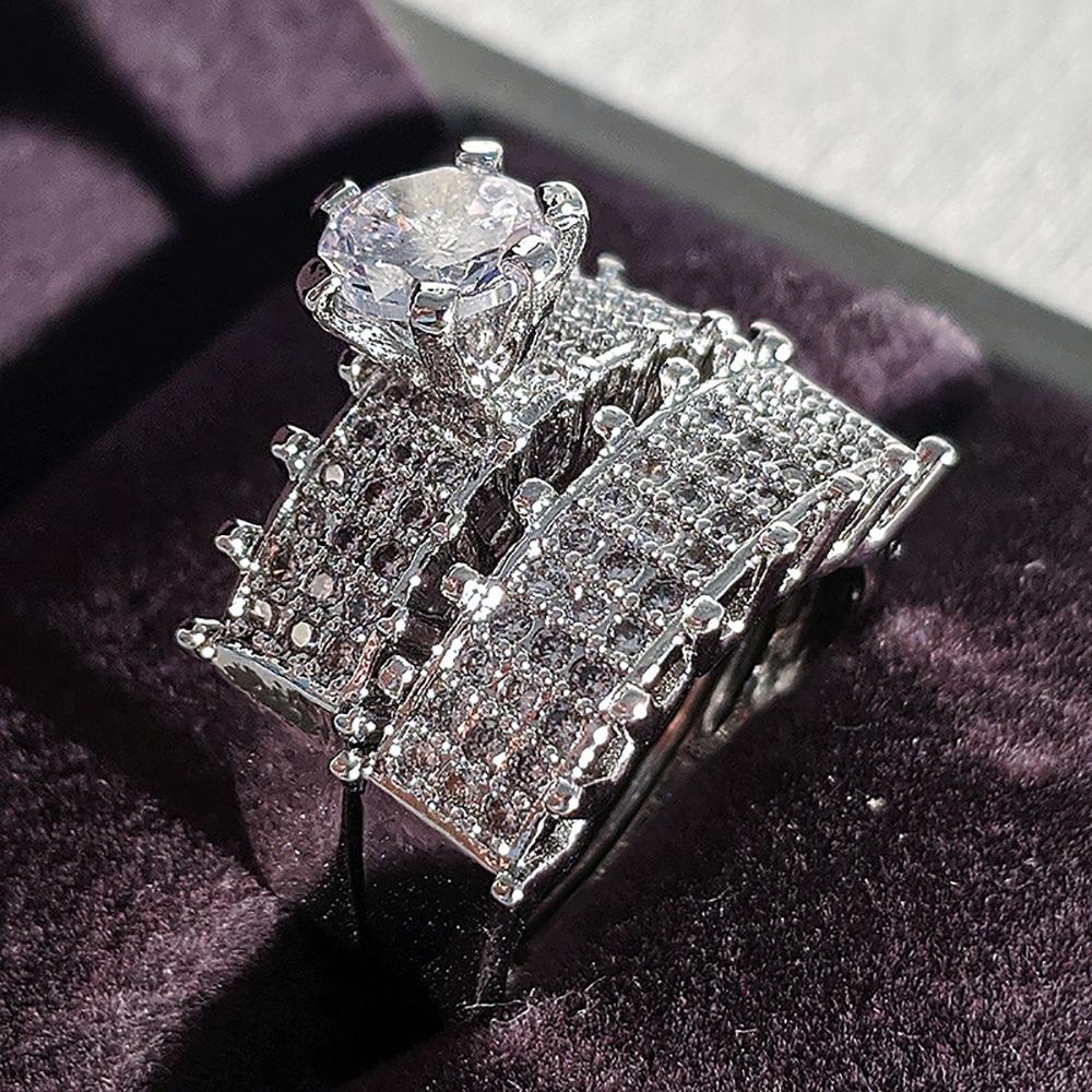 Europejski i amerykański prosty modny pierścionek zaręczynowy temperament Gypsophila intarsjowany diamentami pierścień ze srebra próby 925