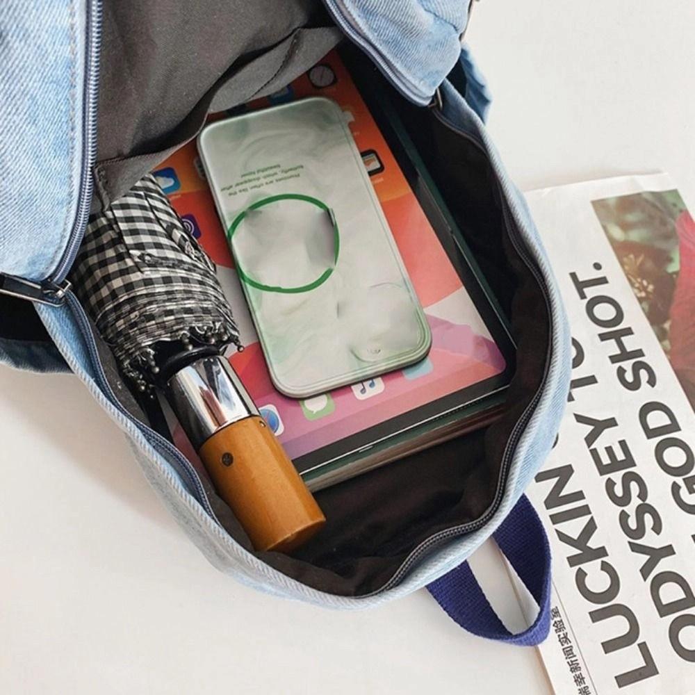 Japanese Style Denim Backpack Street Style Solid Crossbody Bag Casual Vintage Handbag  Streetwear