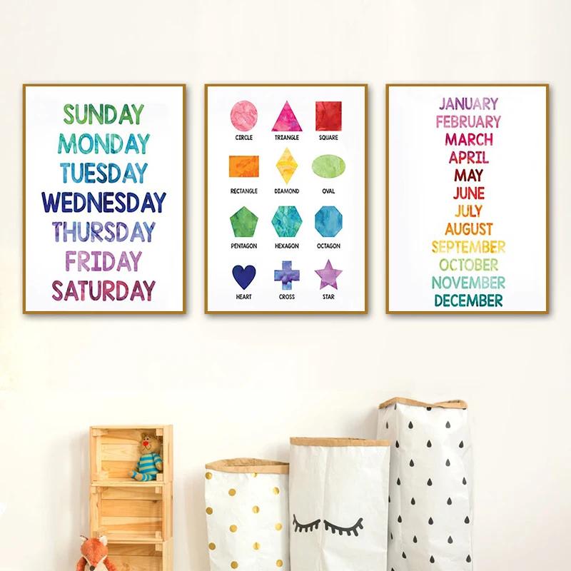 Numbers Alphabet Baby Room Wall Poster Education Picture Kid Bedroom Shape Nursery Wall Art Print Painting Nursery Decor Room
