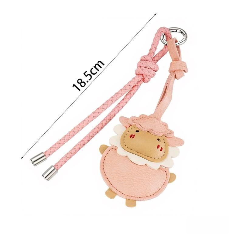 1Pcs Cartoon Lamb Charm Pendant Cute Sheep Pu Leather Keychain Braided Rope Strap Bag Backpack Decor Gift