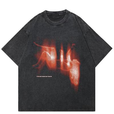 Streetwear Flame Graphic Unisex T-Shirt Baumwolle gewaschenes schwarzes T-Shirt Unisex Tops Tees Sommer Kurzarm T-Shirt