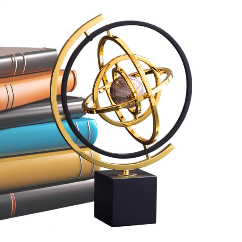 Rotating Metal Globe Ornament Electroplated Iron Material Retro Home Accent Modern Tabletop Abstraction Globe Art Decor