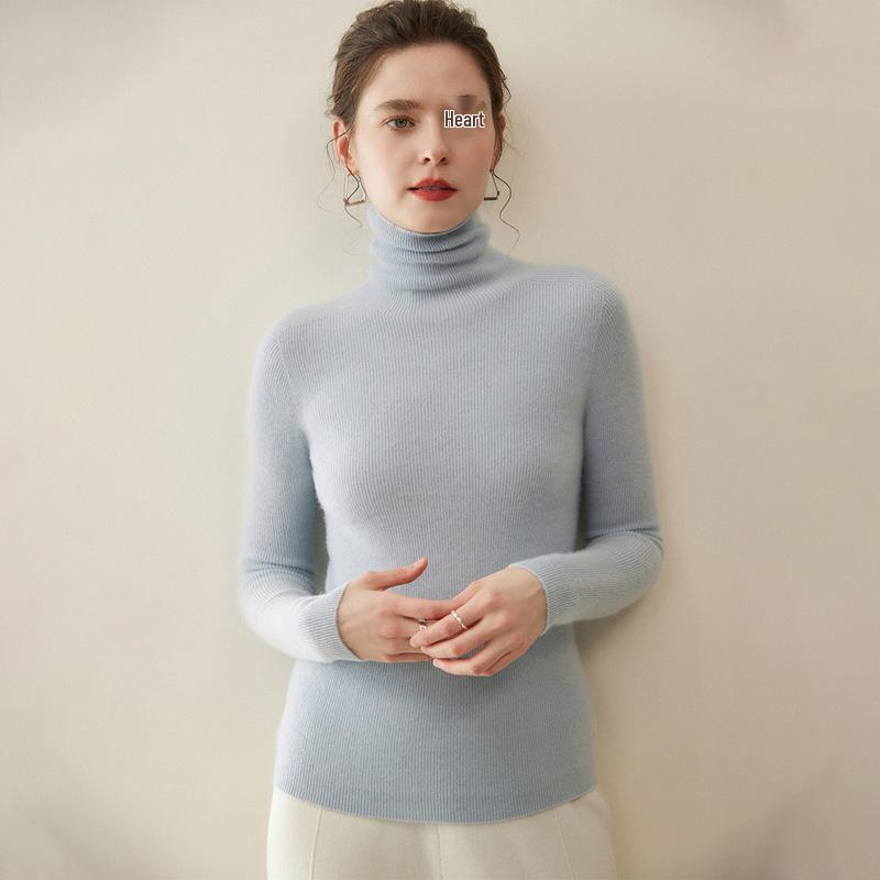 Women's 100% Pure Cashmere High Neck Seamless Turtleneck Sweater - Slim Fit Autumn Winter Knitwear