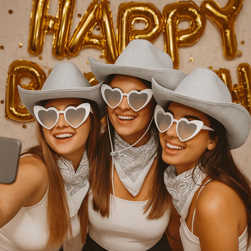 3pcs/Set Wide Brim Sparkling Powder Denim Hat Bandana Pink Cowboy Hat  Costume Party