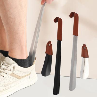Shoe Horn Shirt Long Stainless Steel Faux Leather Covered Men Women Kids Elder Metal Boots Casual Sports Dress Shoe Lifter Helper Shoe Accessories