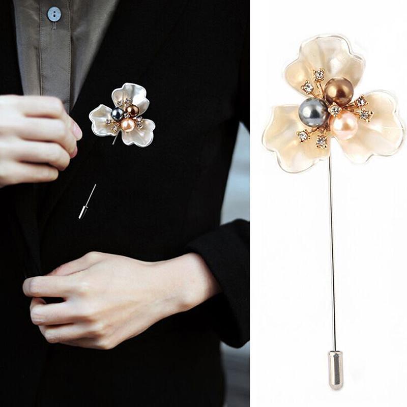 New Fashion Sweater Brooch Rose Flower Corsage Camellia Long Needle Pin Girl Women Shawl Shirt Collar Brooch Pins Accessories