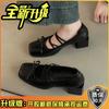 Bow Square Heel Women's Mary Jane Shoes Summer and Autumn French Dress Versatile Ballet High Heel Single Shoes Tide