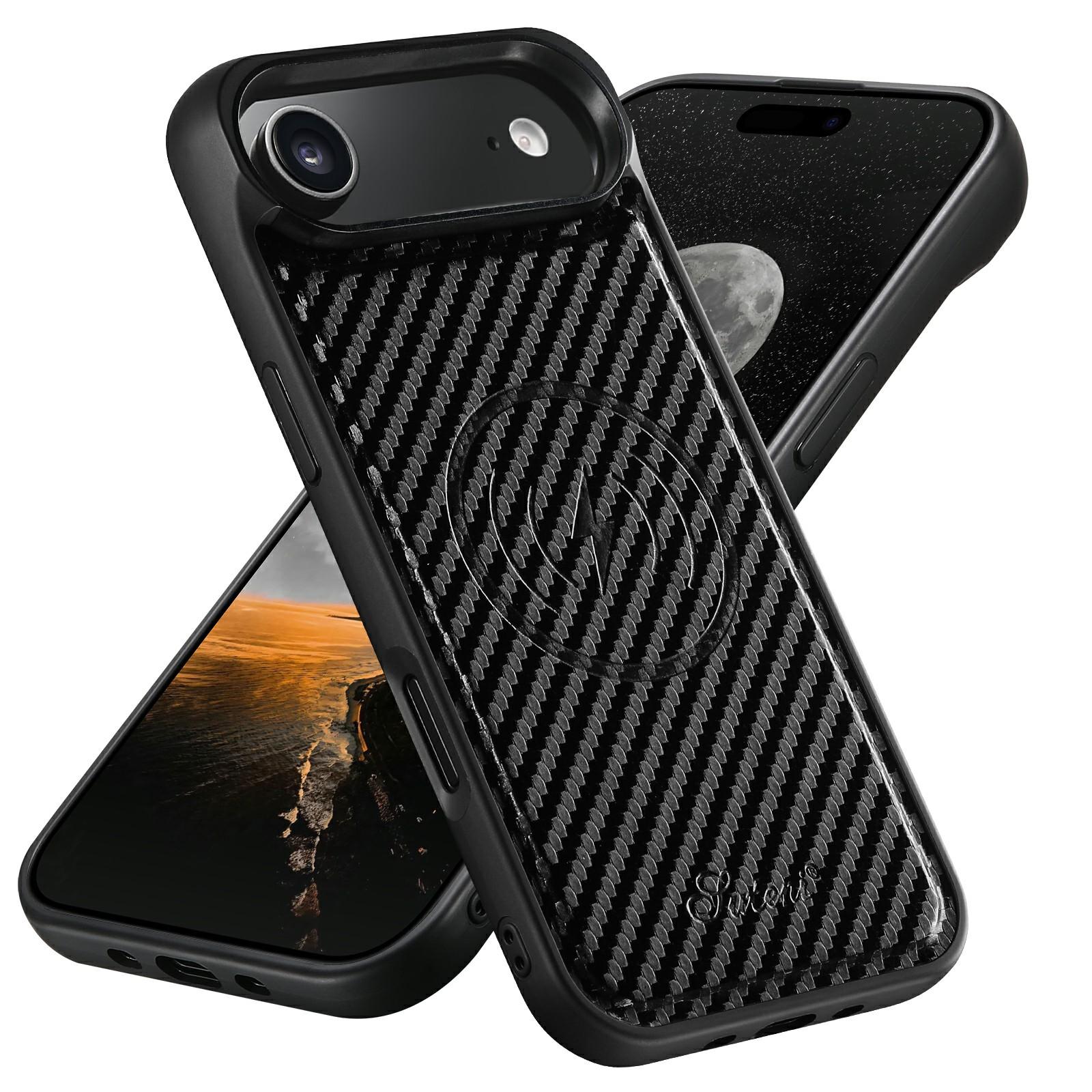 

SUTENI H18 For iPhone Air Magnetic Case Carbon Fiber Texture Leather+TPU Cover with Detachable Card Bag