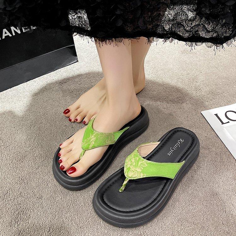 Fashion House Slippers Platform Shoes Rubber Flip Flops Luxury Slides Beige Heeled Sandals Summer Clogs Woman Pantofle Hawaiian Designer