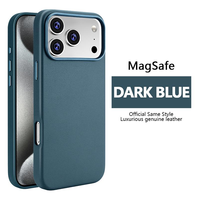 Plain Leather Case For iPhone 17 Air 16 15 14 Plus 13 Magnetic Cover For Magsafe Cover