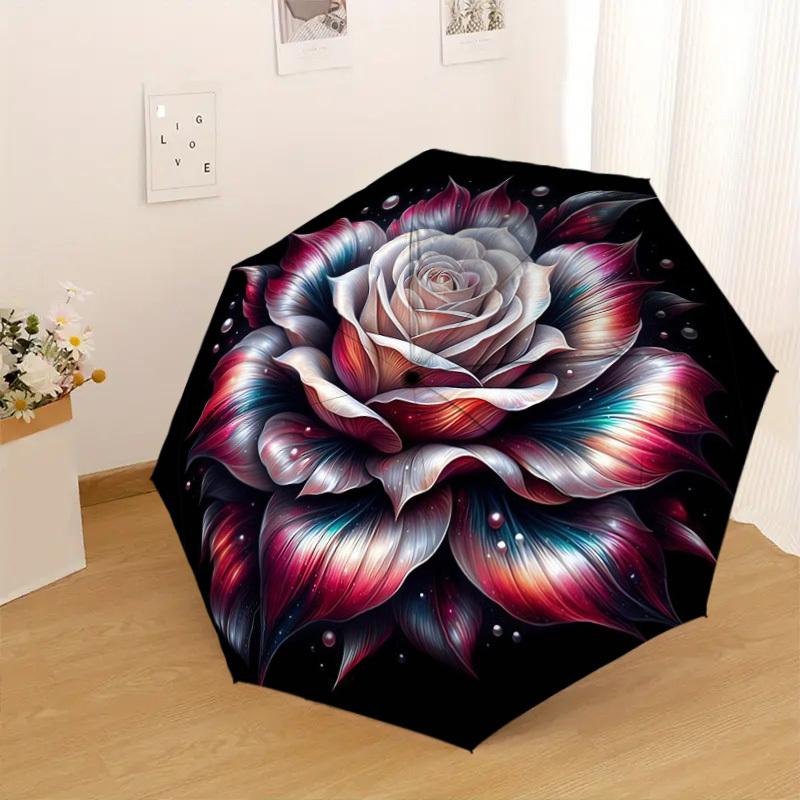 1pc Rose Flower Pattern Umbrella  Automatic Opening and Closing Umbrella, High quality Umbrella, Ideal Gift for Her 184