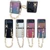 Luxury Cute Bear Glitter Pearl Short Chain Case for Samsung Galaxy Z Flip 4 Case 5G for Galaxy Z Flip3 Shockproof Cover