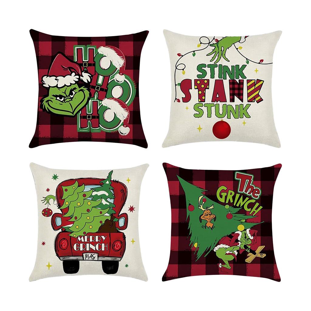 4PCS Christmas Happy Throw Pillow Cover, 18 X 18 Inch, Winter Holiday Cushion Cover Sofa Decor
