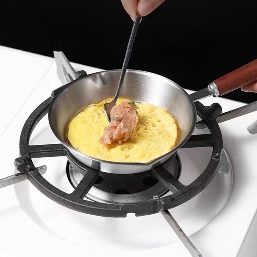 Neue 304 Edelstahl-Bratpfanne Holzgriff Langlebig Offene Pfanne Antihaft Butter-Heizpfanne Küchenbedarf