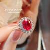 Fashion Color Treasure Red Corundum Ring Light Luxury Temperament Versatile Drainage High Carbon Diamond Women'S Ring