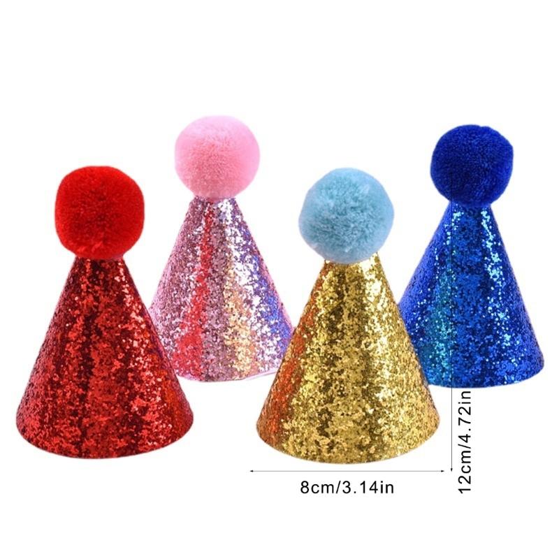 Birthday Pet Hat Dog Cats Headgear Birthday Costume Glittering Hat Studded Pompoms Dog Christmas Hat