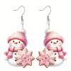 Theme Cute Christmas Cartoon Pink Hat Scarf Snowman Pattern Women Earrings
