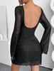 Maeau Sexy Mini Long Tight Bodycon Mesh Dress with Star Perfect for Casual and Party Size S Women's Dress, Sleeves, Above-Knee Length, Peplum, A-Line,