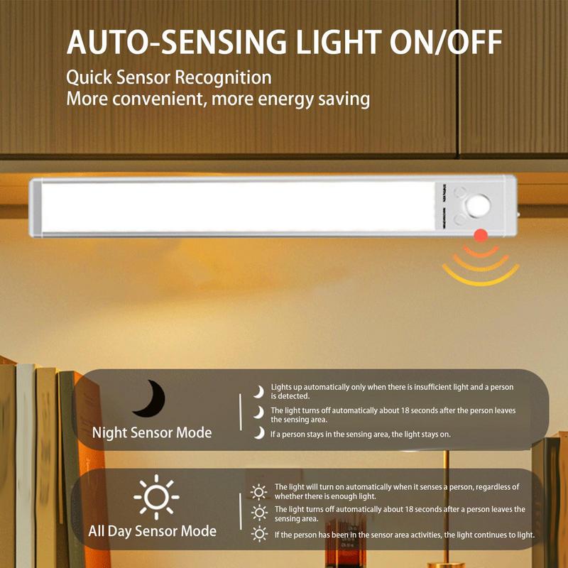 Under Cabinet Lighting Motion Sensor Lamp Wireless 2200mAh USB Rechargeable Closet Lights Adhesive 3 Levels Dimmable